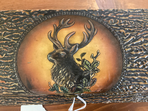 Pressed Celluloid Glove Box w/ Stag Head Decoration