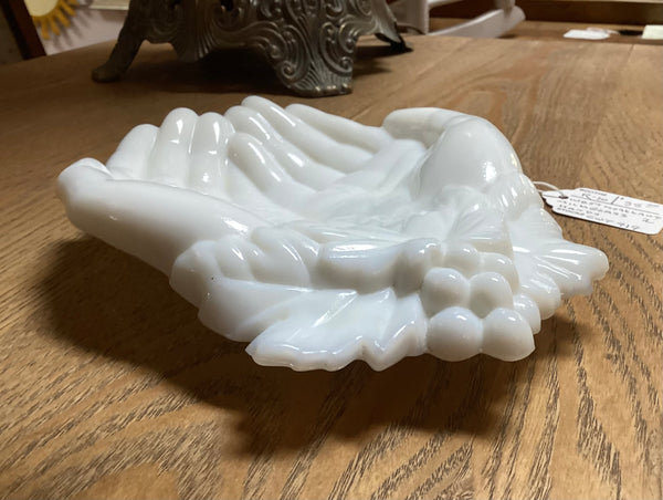 Westmoreland White Milk Glass Double Hand Calling Card Dish