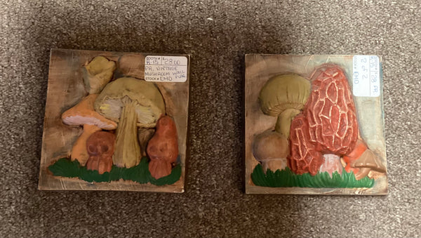 Painted Bisque Ware Mushroom Wall Plaques (Pair)