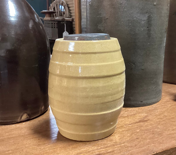 American Yellow Ware 1 Pint Wax Sealer Canning Crock w/ Metal Lid