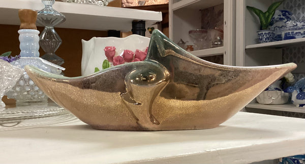 Vintage Hull 71 Gold Luster Parchment Console Planter