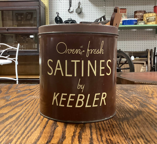 Keebler Oven Fresh Saltines Vintage Brown Advertising Tin