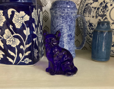 Fenton Cobalt Blue Sitting Cat Figurine