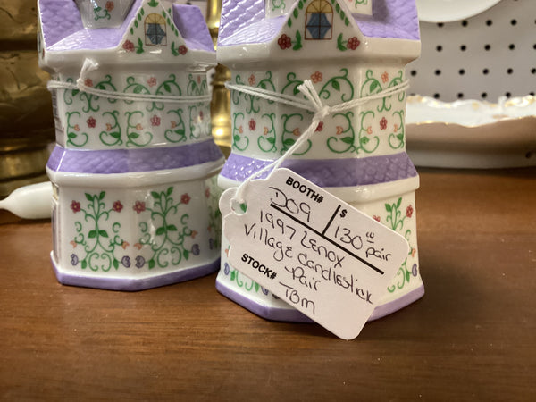 Pair 1997 Lenox Village Porcelain Candlesticks