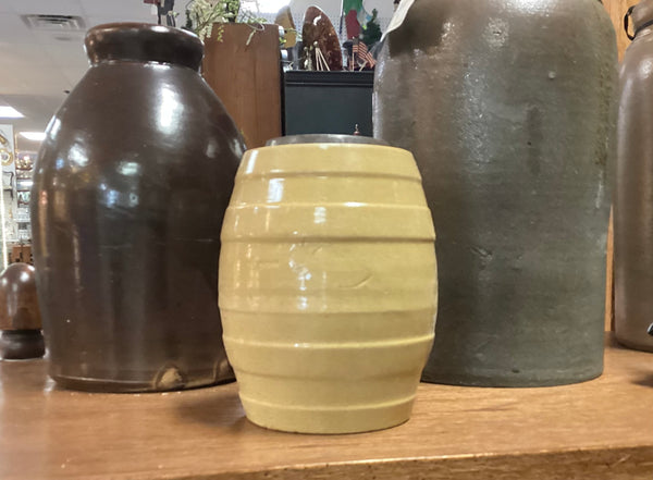 American Yellow Ware 1 Pint Wax Sealer Canning Crock w/ Metal Lid