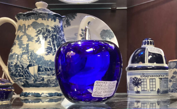 Blenko Cobalt Blue Blown Glass Apple Paperweight