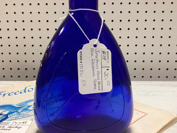 Jamestown Glass House Cobalt Blue Blown Glass Bottle