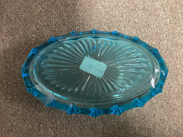 Fostoria Dark Blue Coin Glass 9" Oval Bowl