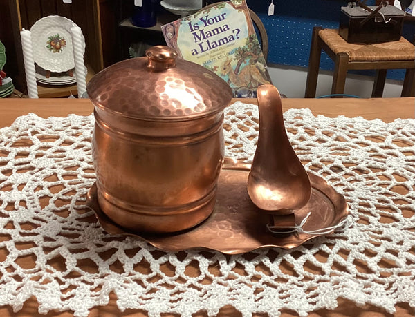 Vintage 1940's Copper Humidor w/ Pipe Rest & Tray
