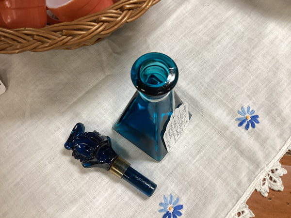 Disney Blue Glass Donald Duck Perfume Bottle w/ Stopper