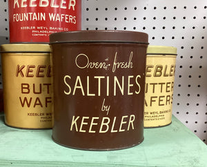 Keebler Oven Fresh Saltines Vintage Brown Advertising Tin