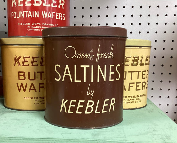 Keebler Oven Fresh Saltines Vintage Brown Advertising Tin