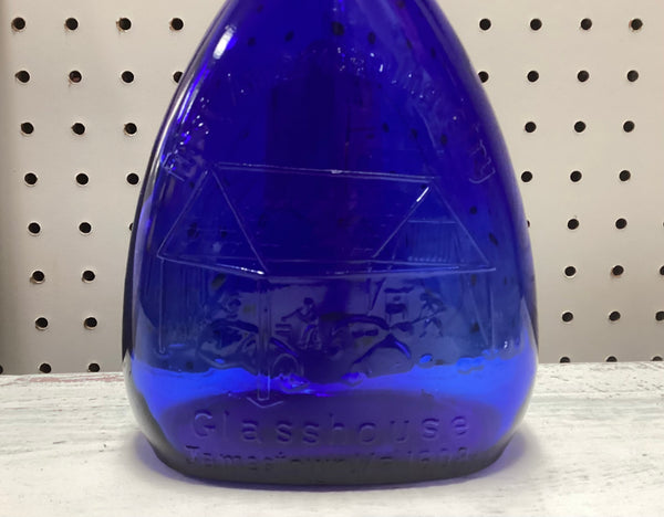 Jamestown Glass House Cobalt Blue Blown Glass Bottle