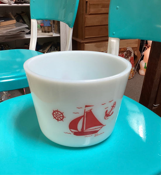 McKee Glass 1940's Vintage White Red Sailboat Bowl