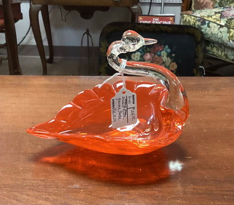 Orange Art Glass Swan Dish
