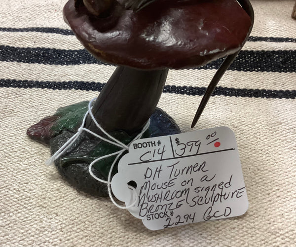 D.H. Turner Signed 1990 Bronze Mouse on Mushroom Sculpture