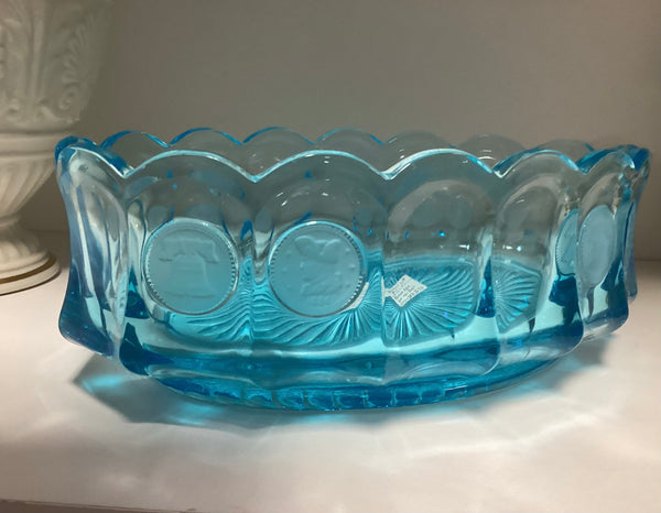 Fostoria Dark Blue Coin Glass 9" Oval Bowl