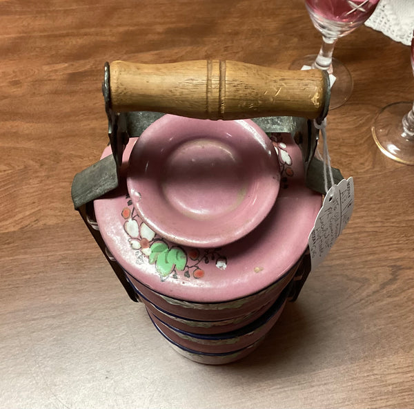 Vintage 4pc Stacking Enamel Lunch Pail Set