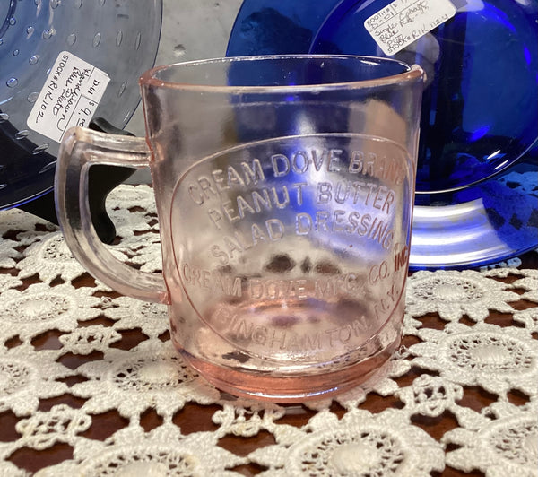 Pink Glass Cream Dove Brand Advertising Measuring Cup