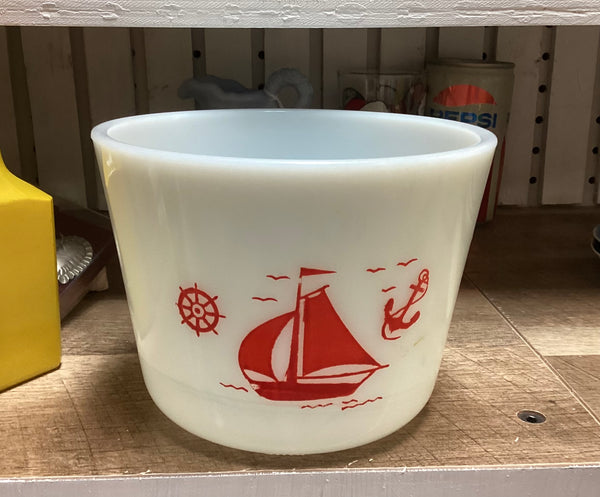 McKee Glass 1940's Vintage White Red Sailboat Bowl