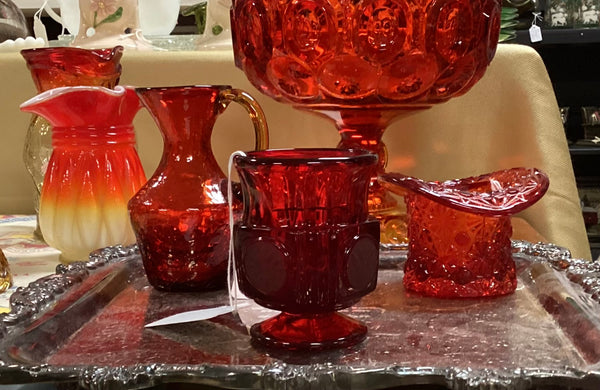 Fostoria Ruby Red Coin Glass Footed Cigarette Urn