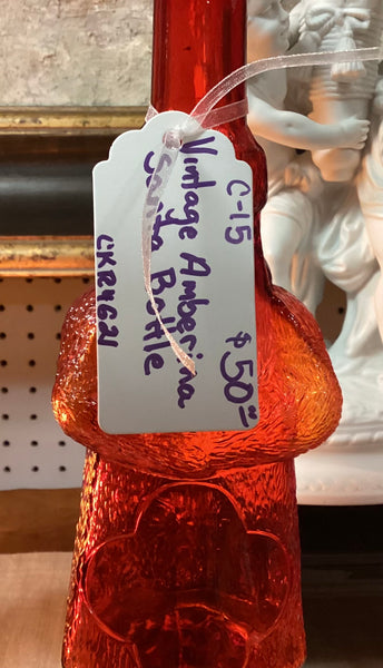 Old World Art Glass Amberina Santa Bottle