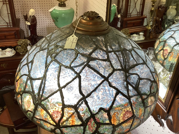 Antique Table Lamp w/ Reverse Painted Glass Shade