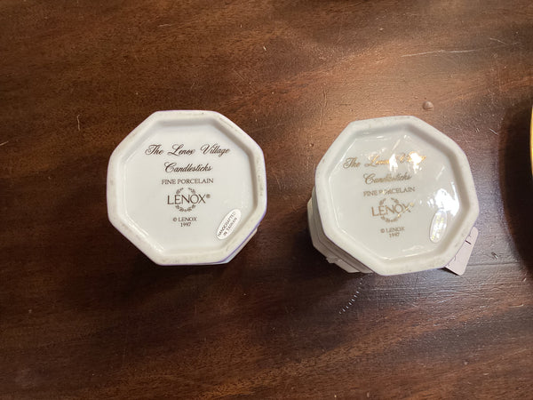 Pair 1997 Lenox Village Porcelain Candlesticks