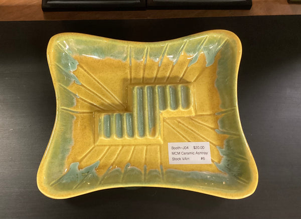 Mid Century Modern Yellow & Green Ceramic Ashtray