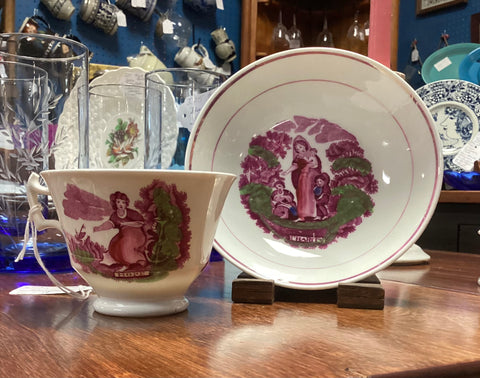 Faith, Hope & Charity 1840's Pink Luster Cup & Saucer Set