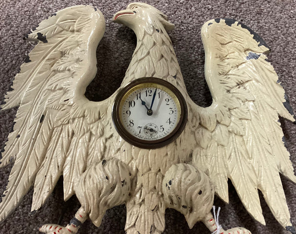 Painted Cast Metal 19th Century New Haven Eagle Easel Clock