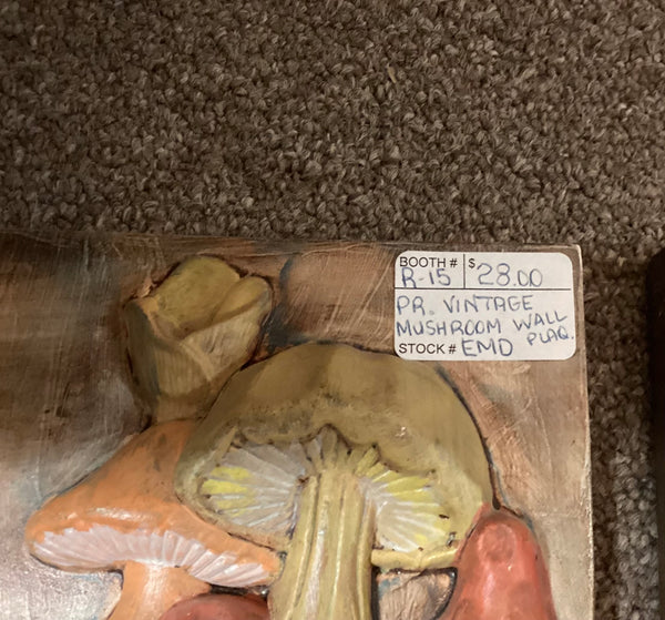 Painted Bisque Ware Mushroom Wall Plaques (Pair)