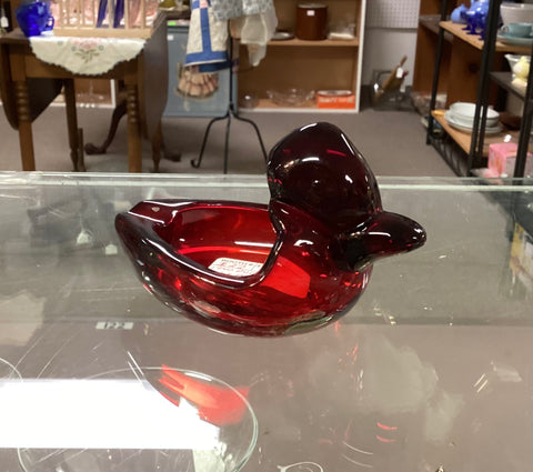 Duncan & Miller Glass Vintage 1940 Ruby Red Duck Ashtray