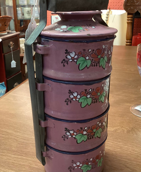 Vintage 4pc Stacking Enamel Lunch Pail Set