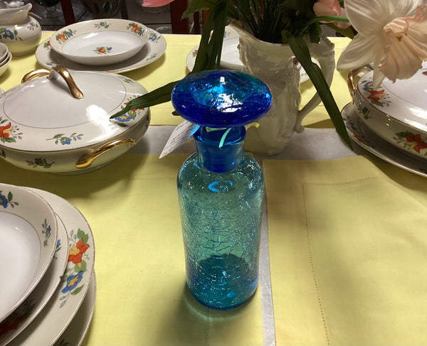 Blenko Blue Crackle Glass Decanter