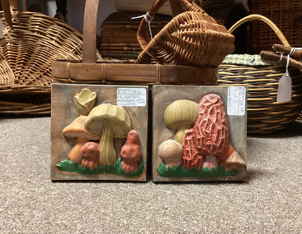 Painted Bisque Ware Mushroom Wall Plaques (Pair)