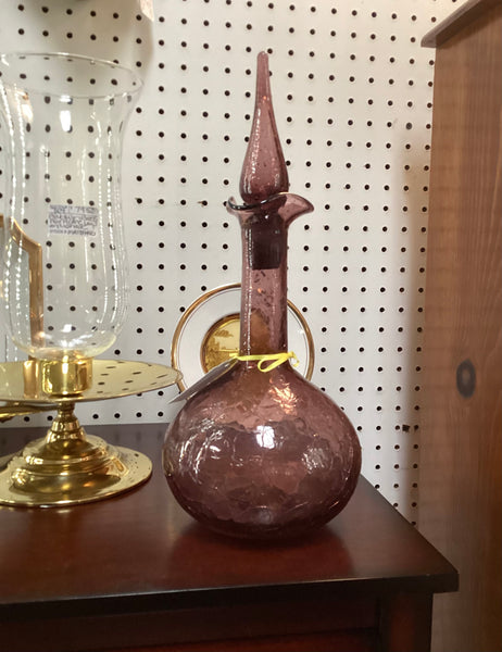 Blenko Amethyst Crackle Glass Decanter w/ Flame Stopper