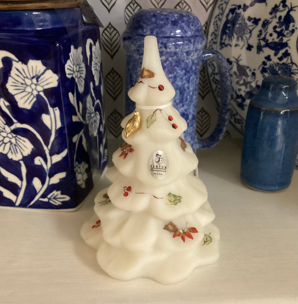 Fenton Ivory Hand Painted and Signed Christmas Tree w/ Gold Partridge