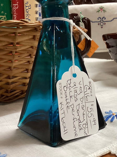 Disney Blue Glass Donald Duck Perfume Bottle w/ Stopper