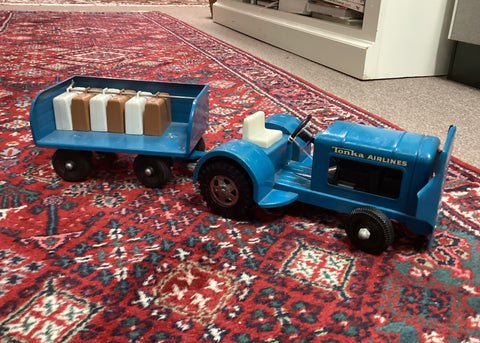 Tonka Vintage Airline Luggage Hauler Tug and Cart w/ Bags