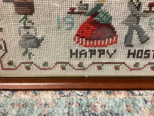 Framed 1961 Happy Host Needlepoint