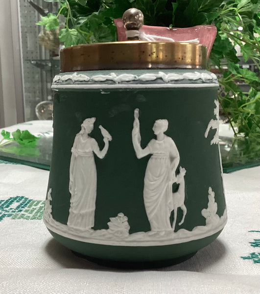 Wedgwood Dark Green Jasperware Covered Jam Jar