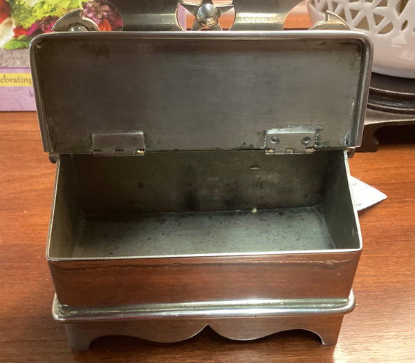 Antique Silver Colored Metal Trinket Box w/ Hinged Lid