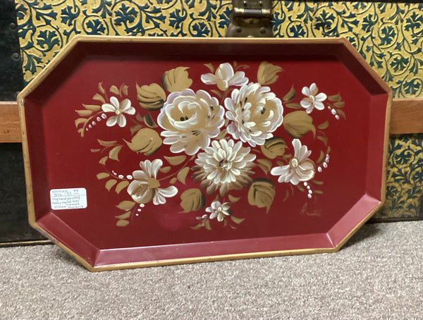 Tole Painted Red Metal Serving Tray