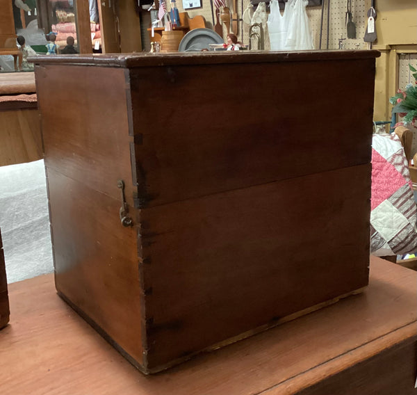 Primitive Antique Wooden Storage Box w/ Hinged Lid