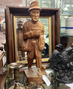 Carved Wooden Traveling Man & Dog Statue