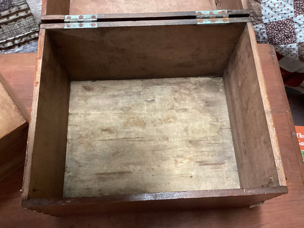 Primitive Antique Wooden Storage Box w/ Hinged Lid
