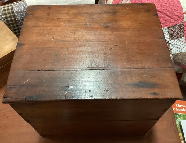 Primitive Antique Wooden Storage Box w/ Hinged Lid