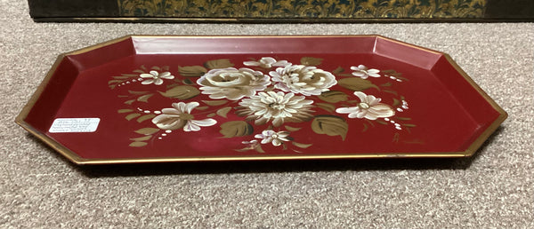 Tole Painted Red Metal Serving Tray