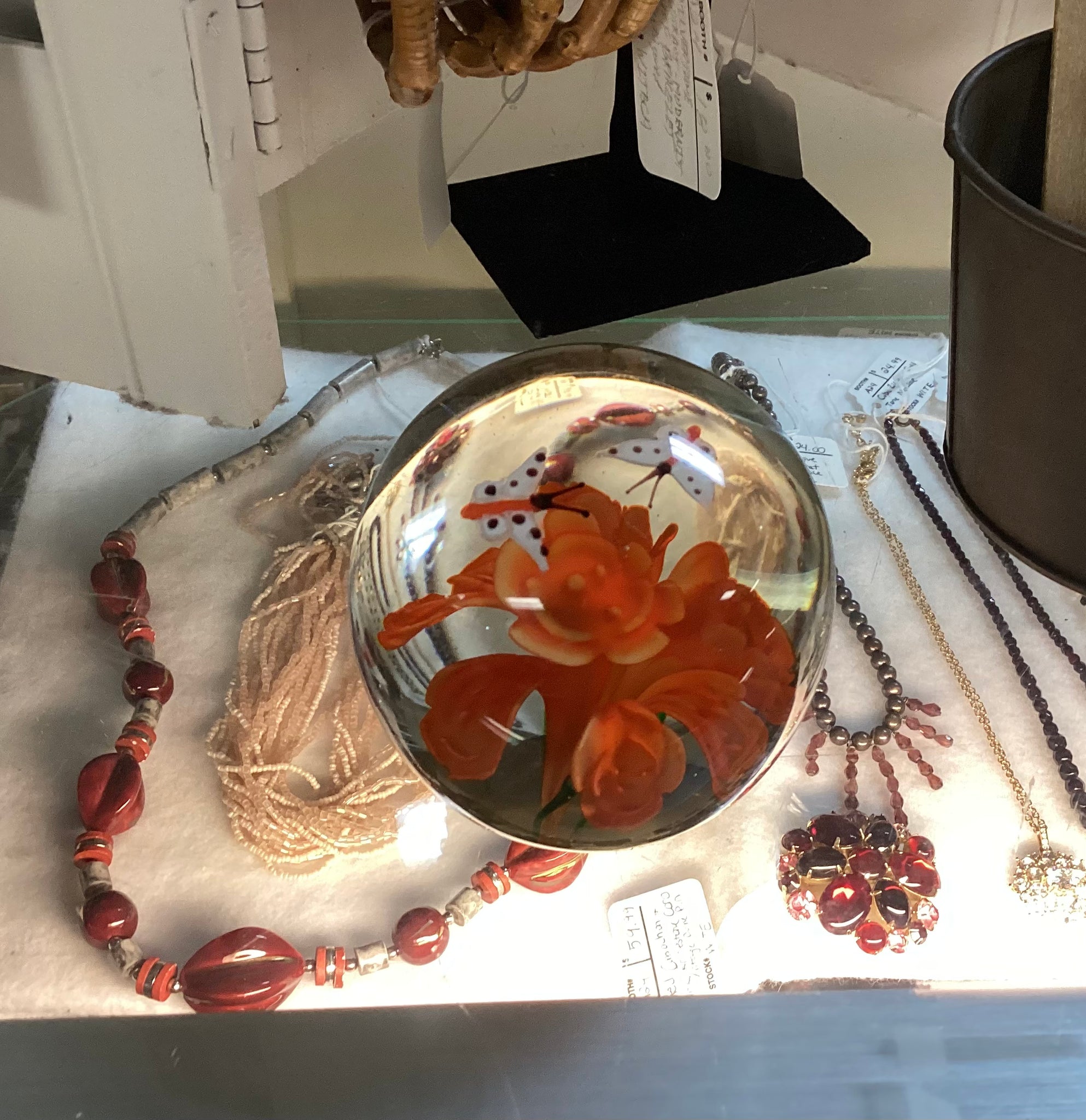 Art Glass Butterfly & Flower Paperweight